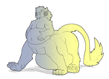 bastan belly distended navel onomatopoeia organs sagging_belly sound_effects stomach text vore guild_wars charr felid mammal taur misha_(disambiguation) absurd_res hi_res