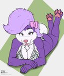 anthro bikini blush bow_ribbon breasts clothing delta_dewitt digital_media_(artwork) female fifi_la_fume fur hair hi_res looking_at_viewer mammal mephitid paws purple_body purple_fur simple_background skunk solo swimwear tail tiny_toon_adventures two-piece_swimsuit warner_brothers