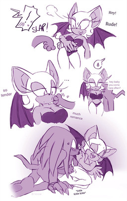 animal_genitalia animal_penis anthro back_wings blush bodily_fluids claws clothing dialogue disembodied_penis duo echidna_penis exclamation_point female finger_claws genitals hand_on_penis heart_symbol male membrane_(anatomy) membranous_wings nude pawpads penis slap sparkles sweat sweatdrop text tickling underwear wings thornonarose sega sonic_the_hedgehog_(series) knuckles_the_echidna rouge_the_bat bat echidna mammal monotreme comic english_text monochrome