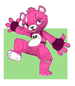 anthro biped black_nose broken_heart clothing female fingerless_gloves front_view fur genitals gloves gloves_only handwear handwear_only head_tuft humanoid_genitalia humanoid_vulva looking_at_viewer mostly_nude on_one_leg open_mouth pink_body pink_fur plantigrade simple_background solo standing tongue tuft vulva young young_anthro young_female nanuna epic_games fortnite cuddle_team_leader bear mammal 2026