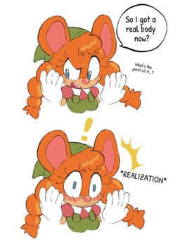 big_ears blue_eyes blush blush_lines cartoon_freckles clothing dialogue eyelashes female freckled_face freckles fur long_eyelashes orange_body orange_fur solo speech_bubble surprised nevita idw_publishing sega sonic_the_hedgehog_(comics) sonic_the_hedgehog_(idw) sonic_the_hedgehog_(series) belle_the_tinkerer humanoid mammal mouse murid murine rodent 3:4 hi_res