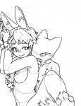 bdsm bondage bound breast_grab breasts chain cuff_(restraint) doll duo female fur hair hand_on_breast male nipples nude raised_leg restrained restraints wrist_cuffs kigoh-neko gizee kigoh animate_inanimate domestic_cat felid feline felis lagomorph leporid mammal rabbit line_art monochrome sketch