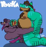 abdominal_bulge ahegao anal anal_penetration animal_genitalia animal_penis anthro asphyxiation balls balls_deep barazoku bdsm beard belly belly_hair big_balls big_belly big_penis bodily_fluids body_hair bondage bound butt canine_genitalia canine_penis chest_hair choking claws clothing cum duo erection facial_hair feet fingers genital_fluids genitals hair hands_behind_back hands_tied hands_tied_behind_back hat headgear headwear huge_penis knot knotted_penis leaking_precum leg_grab looking_pleasured male male/male male_penetrated male_penetrating nipples nude open_mouth overweight overweight_anthro overweight_male party_hat party_hat_only penetration penis precum pupils purple_body purple_hair restraints sex sheath simple_background slime smile tail text toes tongue tongue_out tugging yellow_eyes yellow_pupils yellow_sclera pookashifts trick_rex_(character) dinosaur goo_creature prehistoric_species reptile scalie theropod tyrannosaurid tyrannosauroid tyrannosaurus tyrannosaurus_rex out 2025 absurd_res artist_name colored digital_drawing_(artwork) digital_media_(artwork) english_text hi_res portrait shaded signature sketch