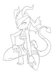 anthro belt covered_eye crouching female hand_on_leg kerchief mostly_nude solo straps tactical_gear fourssss skitter_the_gecko gecko lizard reptile scalie hi_res monochrome sketch