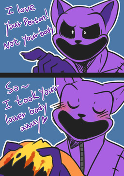 anthro blush duo eyes_closed gesture hand_gesture heart_symbol male open_mouth pointing solo_focus text saku1saya mob_entertainment poppy_playtime smiling_critters catnap_(poppy_playtime) critters_(poppy_playtime) domestic_cat felid feline felis mammal 2024 absurd_res comic english_text hi_res