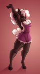 anthro arm_above_head black_body clothed clothing cloven_hooves eyelashes female fluffy fur hair hooves overalls solo standing stretching white_hair wool_(fur) mrkirboy bovid caprine mammal sheep 2020 hi_res