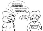 ambiguous_gender anthro clothing dialogue dot_eyes duo electronics eyewear female game_console glasses hair hold_up humor shirt short_hair simple_eyes smile speech_bubble switch_console t-shirt text topwear unimpressed anaugi nintendo nintendo_switch nuggy_(anaugi) badger mammal mustelid musteline english_text monochrome trans_(lore) trans_woman_(lore)