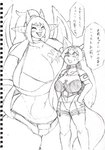 anthro big_breasts bikini blush breasts clothing dialogue female hair huge_breasts hyper long_hair obese open_mouth overweight ponytail size_difference smile solo standing swimwear tail text two-piece_swimsuit komenuka_inaho mythology hiruko_(komenuka_inaho) canid dragon mammal mythological_creature mythological_scalie scalie hi_res japanese_text sketch translation_request