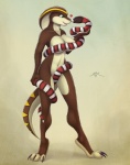 anthro anthro_on_feral bestiality big_breasts black_body black_scales breasts brown_body brown_scales claws digitigrade duo eyes_closed female feral green_eyes heart_symbol markings navel non-mammal_breasts nude open_mouth red_body red_scales scales simple_background smile snake_hood stripes tail yellow_body yellow_markings yellow_scales spotty_the_cheetah shandi telvin cobra reptile scalie snake 2011 hi_res