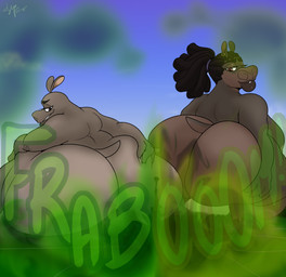 anthro big_breasts black_hair breasts crouching destroyed_city duo ear_piercing ear_ring fart fart_cloud fart_fetish female green_fart_cloud hair hand_on_butt huge_breasts looking_back macro piercing ring_piercing sitting smile sound_effects text olslappo02 dreamworks madagascar_(series) gloria_(madagascar) common_hippopotamus hippopotamid mammal absurd_res hi_res signature