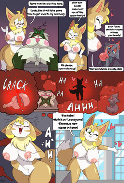 after_sex after_vaginal anthro anthrofied anus areola big_areola big_breasts big_butt biped black_body black_nose bodily_fluids body_size_growth breasts brown_body building butt city countershade_face countershade_torso countershading day dialogue dipstick_tail duo eyes_closed female female/female feral fingering genital_fluids genitals gloves_(marking) growth head_tuft heart_symbol holding_object huge_breasts larger_anthro larger_female leg_markings looking_at_another looking_at_partner lying lying_on_table macro macro_anthro macro_female male markings multicolored_body neck_tuft nipples nude on_back one_eye_closed open_mouth outside palmorph pokemorph quadruped size_difference size_transformation smaller_feral smaller_male smile socks_(marking) solo_focus speech_bubble tail tail_markings text thick_thighs tongue transformation tuft two_tone_body vaginal vaginal_fingering vaginal_fluids vulva white_body white_countershading white_markings wink fuf nintendo palworld pocketpair pokemon generation_5_pokemon generation_9_pokemon meowscarada pal_(species) pokemon_(species) vixy_(pal) zorua 2025 absurd_res comic crossover english_text hi_res multiple_scenes