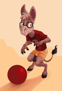 anthro ball blush bottomwear clothing eyewear genitals glasses k-pop penis shorts solo sport tail uniform greko_the_cat asinus donkey equid equine mammal absurd_res hi_res