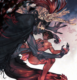 abstract_background anthro anthro_penetrating anthro_penetrating_female anthro_penetrating_human armor black_hair blush bodily_fluids body_hair breasts claws clitoris clothed clothed/nude clothing cum cum_in_vagina cum_inside cum_string duo erection fangs female female_human female_on_anthro female_penetrated from_front_position genital_fluids genitals hair hand_holding human_on_anthro human_penetrated interlocked_fingers interspecies knot knot_root larger_anthro larger_male looking_pleasured lying male male/female male_anthro male_on_human male_penetrating male_penetrating_female male_penetrating_human missionary_position multi_arm multi_limb nipples nude on_back penetration penile penile_penetration penis penis_in_vagina pubes sex sharp_teeth size_difference smaller_female smaller_human smaller_penetrated spread_legs spreading teeth teratophilia tongue tongue_out vaginal vaginal_penetration vulva tittybat human mammal monster hi_res