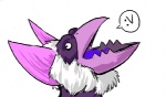 :v ambiguous_gender beak feral mane purple_body silly simple_background solo white_background queblock capcom monster_hunter avian bird_wyvern yian_garuga low_res reaction_image