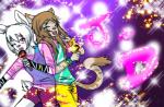 anthro duo femboy male popstar 707tokyo_shu david_gauthier josie_sweet domestic_cat felid feline felis lagomorph leporid mammal rabbit