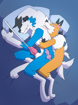 3_fingers 3_toes alternate_color anal anal_knotting anal_orgasm anal_penetration animal_genitalia animal_penis anthro anthro_on_anthro anthro_penetrated anthro_penetrating anthro_penetrating_anthro back_tuft bed bed_sheet bedding biped black_claws black_nose blue_body blue_fur bodily_fluids canine_genitalia canine_penis claws cum cum_in_ass cum_inside cum_while_penetrated cumshot digitigrade duo ejaculation erection feet fingers fluffy from_behind_position fur furniture genital_fluids genitals hands-free happy happy_sex hug hugging_object hugging_pillow internal internal_anal intraspecies knot knot_in_sheath knot_root knotting larger_male larger_penetrated larger_sub looking_pleasured lying male male/male male_on_bottom male_on_top male_penetrated male_penetrating male_penetrating_male mane multicolored_body multicolored_fur neck_tuft on_bottom on_side on_top open_mouth orange_body orange_fur orgasm penetration penile penile_penetration penis penis_in_ass pillow pink_penis sex sheath simultaneous_orgasms size_difference smaller_male submissive tail tail_motion tailwag throbbing throbbing_knot throbbing_penis toe_claws toes tuft two_tone_body white_body white_fur white_mane x-ray_view vashey nintendo pokemon canid canine generation_7_pokemon lycanroc mammal midday_lycanroc midnight_lycanroc pokemon_(species) shiny_pokemon absurd_res hi_res