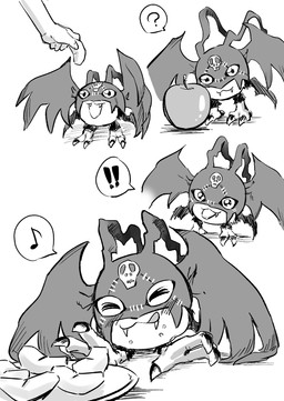 anthro apple blush eating feet food fruit licking licking_lips male plant sitting smile solo talons toes tongue tongue_out wings nekko_11kf00 bandai_namco digimon demidevimon digimon_(species) hi_res monochrome