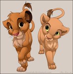 duo female feral fluffy fluffy_chest looking_at_viewer male quadruped raised_tail simple_background smile tail whiskers young young_feral kamirah disney the_lion_king nala_(the_lion_king) simba_(the_lion_king) felid lion mammal pantherine