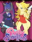 alternate_species alternative_fashion anthro blush duo female furrification goth gothic_lolita gun gyaru j-fashion kemono lolita_(fashion) melee_weapon onee_gyaru pose ranged_weapon standing sword tail weapon y2k_(fashion) mofuaki panty_and_stocking_with_garterbelt panty_anarchy stocking_anarchy canid canine fox mammal