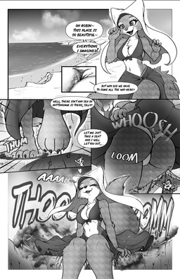 ambiguous_gender anthro beach between_breasts big_breasts big_butt bikini body_between_breasts bottomwear breasts butt butt_crush camel_toe chest_tuft claws cliff cliffside_(terrain) clothed clothing cloud crush death destruction dialogue duo extreme_size_difference fangs feet female finger_claws fur group hand_on_another's_breast hand_on_breast headdress headgear larger_anthro larger_female looking_down looking_up macro macro_anthro macro_female male male/female micro micro_anthro micro_between_breasts micro_in_cleavage micro_male multicolored_body navel open_mouth outside panicking sand seaside sitting size_difference smaller_anthro smaller_male smile sound_effects speech_bubble swimwear tail teeth text thick_thighs toe_claws tongue topwear tuft two-piece_swimsuit two_tone_body underwear upskirt upskirt_view water firerai disney robin_hood_(disney) maid_marian robin_hood ambiguous_species canid canine fox mammal red_fox true_fox comic digital_media_(artwork) english_text hi_res monochrome signature watermark