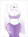 anthro athletic_wear big_breasts blush bottomwear bra breasts clothing curvy_figure female horn leggings legwear mature_anthro mature_female pants slightly_chubby solo sports_bra thick_thighs tight_bottomwear tight_clothing tight_pants underwear voluptuous wide_hipped_female wide_hips yoga_pants dsixzey undertale undertale_(series) toriel boss_monster_(undertale) bovid caprine mammal 2019 monochrome pillarbox