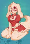 anthro blep clothed clothing collar dress eye_spot female floppy_ears fluffy fluffy_tail footprint front_view fully_clothed fur kneeling looking_at_viewer mascot pawprint red_clothing red_dress solo tail tongue tongue_out white_body white_fur yellow_eyes dogava target_corporation spot_(jayrnski) bird_dog canid canine canis domestic_dog hunting_dog mammal spaniel 2024 hi_res