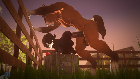 all_fours anal anal_penetration animal_genitalia animal_penis anthro apple balls beak big_balls big_penis black_body black_skin clothing crate duo equine_genitalia equine_penis eyes_closed femboy fence food fruit genitals grass hand_on_fence hood hoodie hooves humanoid_on_anthro hung_bottom long_penis male male/male mask muscular muscular_anthro muscular_male outside outside_sex penetration penile penile_penetration penis penis_in_ass plant purple_eyes sex size_difference tail topwear tractor vehicle wearing_mask armada_(artist) garry's_mod shiloh_(armada) equid equine horse humanoid mammal 16:9 3d_(artwork) digital_media_(artwork) hi_res widescreen