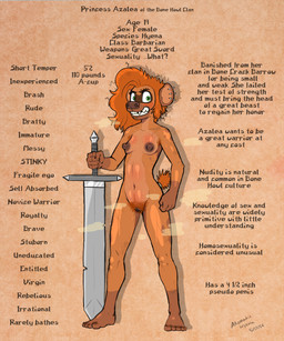 animal_genitalia barbarian bodily_fluids breasts female genitals hairy medieval_fantasy musk nude pseudo-penis pubes slim small_breasts sweat vulva warrior aromatic_hyena cackle_conquest princess_azalea hyena mammal absurd_res hi_res