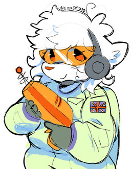 anthro blaster blaster_pistol clothing ear_tuft electronics eyelashes eyewear female fluffy fur glasses gloves green_clothing gun hair handwear headgear headphones headset holding_blaster holding_gun holding_object holding_ranged_weapon holding_weapon jumpsuit laser_gun looking_at_viewer orange_eyes orange_eyewear orange_glasses orange_nose oversized_clothing pew_pew pockets ranged_weapon short_hair simple_background smile solo spacesuit tuft union_jack united_kingdom weapon white_background white_body white_fur white_hair nessiemooo nessie_(nessiemooo) mammal mustelid musteline stoat true_musteline weasel 2024 guide_lines hi_res signature