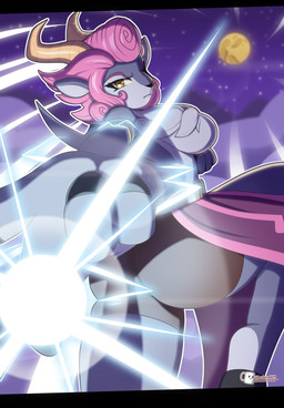 angry anthro antlers big_breasts bottomwear breasts butt chest_tuft clothed clothing countershade_breasts countershade_torso countershading electricity eyelashes featureless_breasts female hair hooves horn loincloth looking_at_viewer looking_back moon night orange_eyes outside pink_hair side_boob solo spats topless topless_anthro topless_female tuft luckerabbit6 rivals_of_aether absa bovid caprine electricity_creature elemental_creature goat mammal 2025 digital_drawing_(artwork) digital_media_(artwork) hi_res