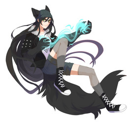 black_body black_clothing black_footwear black_fur black_hair black_jacket black_shoes black_topwear bottomwear clothed clothing eyewear female footwear fur glasses green_eyes grey_bottomwear grey_clothing grey_pants hair jacket light_body light_skin long_hair looking_at_viewer mouth_closed pants shoes simple_background solo topwear unsigned white_background white_clothing white_footwear white_shoes white_topwear corzh77 animal_humanoid humanoid absurd_res full-length_portrait hi_res portrait