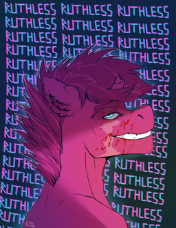 blood blood_on_face blue_eyes bodily_fluids broken_horn ear_tuft eyebrows facial_scar feral fur half-closed_eyes horn male male_feral mane multicolored_mane narrowed_eyes pink_body pink_eyebrows pink_fur pink_mane scar short_mane side_view smile smiling_at_viewer solo text text_background toothy_grin tuft two_tone_mane rayrage hasbro my_little_pony mythology fan_character magenta_spark equid equine mammal mythological_creature mythological_equine unicorn 2021 artist_name bust_portrait colored digital_drawing_(artwork) digital_media_(artwork) english_description english_text hi_res portrait shaded