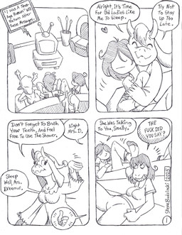 anthro big_breasts breasts clothing dialogue female footwear good_parenting group hair hair_over_eyes horn hug living_room male mature_female nightgown pajama_pants pajama_shirt pajamas profanity sad socks text watching_television circe_(artist) deltarune undertale_(series) kris_dreemurr noelle_holiday susie_(deltarune) toriel bovid caprine deer goat human lizard mammal new_world_deer reindeer reptile scalie comic english_text hi_res adopted_(lore) adoptive_mother_(lore) mother_(lore) parent_(lore)