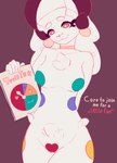 5_fingers :3 anthro big_breasts blue_paint breasts brown_background brown_horn cherry collar cross-popping_vein crossed_legs directional_arrow female fingers fluffy food fruit fur genitals green_paint hair hand_behind_back head_tilt heart_eyes heart_symbol holding_object horn looking_at_viewer naturally_censored nude object_on_breast paint peach_(fruit) pink_collar plant pussy red_eyes red_paint red_text sheep_ears simple_background smile solo standing text thick_thighs white_body white_fur white_hair white_text wool_(fur) yellow_paint twiks twister twizzy_(twiks) bovid caprine mammal sheep 2025 digital_media_(artwork) english_text sketch