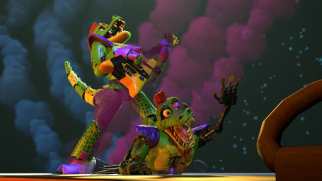 anthro bass_guitar duo eyewear glasses green_body guitar hair machine male mohawk musical_instrument open_mouth plucked_string_instrument red_hair star_glasses star_sunglasses string_instrument teeth photolol.03 five_nights_at_freddy's five_nights_at_freddy's:_security_breach scottgames steel_wool_studios montgomery_gator animatronic crocodile crocodilian reptile robot scalie 16:9 2022 3d_(artwork) digital_media_(artwork) hi_res source_filmmaker_(artwork) widescreen