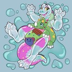 1:1 3_toes animate_inanimate anthro dinosaur feet hi_res inflatable living_inflatable pool_toy reptile scalie simple_background solo symrea toes yellow_eyes