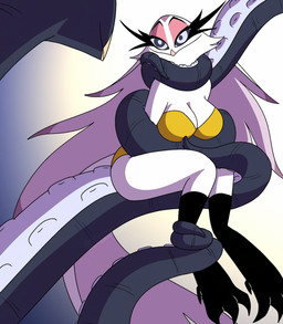 anthro bare_shoulders beak big_breasts biped breasts cheek_tuft cleavage clothed clothing duo eye_contact facial_tuft feather_hair feathers feet female female_focus hair held_up huge_eyelashes hypnosis long_hair long_pseudo_hair long_tail looking_at_another male male/female male_on_anthro mind_control non-mammal_breasts pseudo_hair restrained restrained_by_tentacles ringed_eyes smile solo_focus strapless_clothing strapless_swimwear strapless_topwear sucker_(anatomy) suckers swimwear tail talons tentacle_around_leg tentacle_around_neck tentacle_around_torso tentacles toes topwear torso_grab tuft underwear underwear_only yellow_clothing yellow_swimwear poparc_nsfw hellaverse helluva_boss edwin_(poparc_nsfw) fan_character stella_(helluva_boss) aquatic cephalopod coleoid mollusk octopodiform octopus 2025 hi_res
