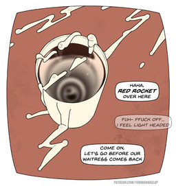 beverage bodily_fluids coffee coffee_cup container cum cum_in_a_cup cum_in_container cum_on_table cup dialogue excessive_cum excessive_genital_fluids genital_fluids offscreen_character profanity speech_bubble text zero_pictured youwannaslap shaun_(patchdoesart) comic english_text hi_res url