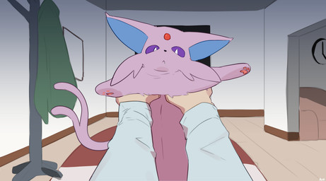 ambiguous_gender duo feral fingers fur hair looking_at_viewer pawpads paws tail teeth buta99 nintendo pokemon eeveelution espeon generation_2_pokemon pokemon_(species) 2026 absurd_res digital_drawing_(artwork) digital_media_(artwork) hi_res
