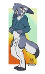 animal_genitalia anthro balls blush bottomless clothed clothing detached_sheath embarrassed femboy fully_sheathed fur genitals hoodie male presenting presenting_sheath sheath shy slim solo topwear white_balls white_body white_fur white_sheath newt_wolfbuck lilfox canid canine fennec_fox fox mammal true_fox