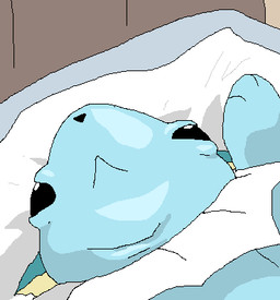 :< ambiguous_feral ambiguous_gender bed black_eyes blue_body double_chin feral fin front_view furniture high-angle_view lying on_back on_bed on_pillow paws pillow pose snout solo tired_eyes richard_roe nintendo pokemon eeveelution generation_1_pokemon pokemon_(species) vaporeon 2026 bust_portrait colored digital_drawing_(artwork) digital_media_(artwork) flat_colors icon low_res portrait reaction_image shaded