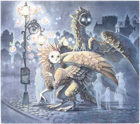 art_nouveau beak black_body black_eyes black_feathers brown_body brown_feathers castle city cityscape duo_focus feathered_wings feathers glowing glowing_eyes group street_lamp white_body white_feathers wings drachenmagier mythology ambient_arthropod ambient_butterfly ambient_flier ambient_insect ambient_moth arthropod avian bird butterfly gryphon human hybrid insect lepidopteran mammal moth mythological_avian mythological_creature owl sodium_butterfly 2011 painting_(artwork) traditional_media_(artwork) traditional_painting_(artwork) traditional_watercolor_(artwork) watercolor_(artwork)