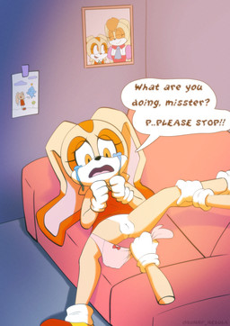 anthro assisted_exposure assisted_undressing bedroom bodily_fluids butt clothed clothing crying duo explicitly_stated_nonconsent female forced forced_exposure forced_undressing genitals inside loli looking_at_viewer open_mouth partially_clothed tears text underwear underwear_down undressing vulva white_body yellow_body yellow_eyes young young_anthro young_female bunny_nebula sega sonic_the_hedgehog_(series) cream_the_rabbit lagomorph leporid mammal rabbit absurd_res english_text hi_res