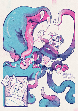 andromorph anthro anthro_on_feral bestiality biped black_body black_fur bodily_fluids duo feral floppy_ears fur genitals humanoid_genitalia humanoid_vulva imminent_penetration imminent_vore intersex interspecies long_tongue sweat sweatdrop tentacle_on_male tentacle_tongue tentacles tongue vulva white_body white_fur yeenngoat tobi_(goatytobi) canid canine canis dalmatian domestic_dog mammal monster 2025 hi_res trans_(lore) trans_man_(lore)