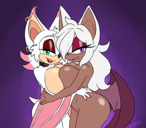anthro big_breasts breast_squish breasts breasts_frottage choker colored_nails cute_fangs ear_piercing ear_ring eyeshadow fangs female fur genitals green_eyes grin hair huge_breasts jewelry lipstick looking_at_viewer makeup markings membrane_(anatomy) membranous_wings mole_(marking) nails necklace nude piercing purple_eyes ring_piercing simple_background smile squish tan_body teeth vulva white_body white_fur winged_arms wings furball sega sonic_the_hedgehog_(series) meron_the_bat ruby_the_bat_(drxii) bat mammal 2025 digital_media_(artwork)