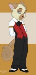 anthro armlet biped blue_eyes bottomwear clothed clothing footwear fully_clothed fur hands_behind_back looking_at_viewer male pants shirt shoes solo standing tail tan_body tan_fur topwear zeriara lackadaisy sedgewick_sable domestic_cat felid feline felis mammal 2006 low_res