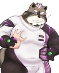 anthro belly big_belly disembodied_hand duo eyewear glasses grey_body heart_symbol humanoid_hands kemono male moob_grab overweight overweight_male solo_focus gumpang0 lifewonders live_a_hero viscunam mammal procyonid raccoon 2022 hi_res