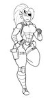 anthro armor body_armor cassette_player cybernetic_limb cybernetics eye_patch eyewear female fist gun hair handgun long_hair machine muscular muscular_female pistol prosthetic prosthetic_arm prosthetic_limb ranged_weapon running scar solo thick_thighs weapon raki_boi konami metal_gear undertale_(series) undyne venom_snake fish marine hi_res monochrome sketch