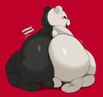 anthro backsack balls big_butt black_body blush butt butt_focus feet genitals huge_butt male nude presenting presenting_hindquarters red_background short_tail simple_background solo sound_effects split_color tail text sssonic2 danganronpa spike_chunsoft monokuma bear mammal absurd_res digital_media_(artwork) english_text hi_res