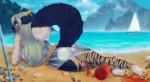 anthro beach breasts butt clothed clothing egyptian fangs female fur hair horn looking_at_viewer outside paws sabertooth_(anatomy) seaside smile solo teeth translucent translucent_clothing water yoshi2332 nefera felid feline mammal pantherine tiger 2019 absurd_res digital_media_(artwork) hi_res